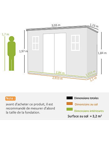 Abri de jardin 3,2 m² porte plancher fenêtre effet bois gris
