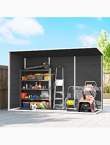 Abri de jardin 3,2 m² porte plancher fenêtre effet bois gris