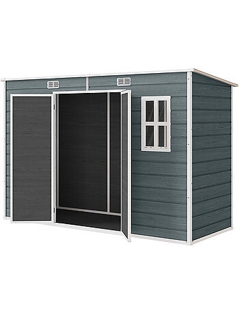 Abri de jardin 3,2 m² porte plancher fenêtre effet bois gris