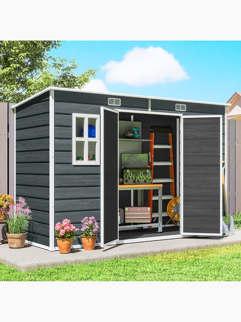Abri de jardin 3,2 m² porte plancher fenêtre effet bois gris Gris - Kiabi