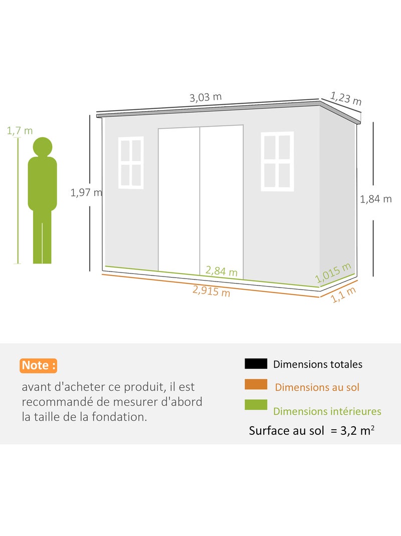 Abri de jardin 3,2 m² porte plancher fenêtre effet bois gris Gris - Kiabi