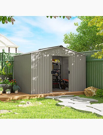 Abri de jardin 5,4 m² - 2 portes, fondation - tôle d'acier ondulée gris