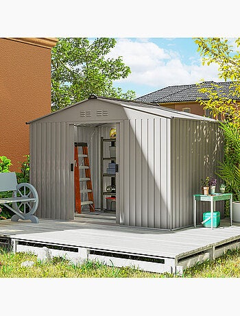 Abri de jardin 5,4 m² - 2 portes, fondation - tôle d'acier ondulée gris