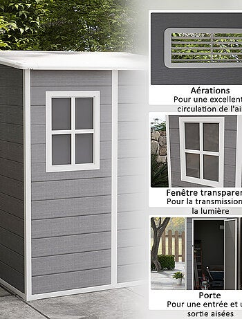 Abri de jardin cabanon 1,54 m² - porte verrouillable, fenêtre, aération - alu. PP gris