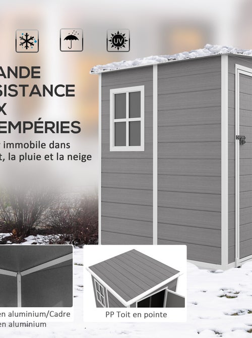 Abri de jardin cabanon 1,54 m² - porte verrouillable, fenêtre, aération - alu. PP gris - Kiabi