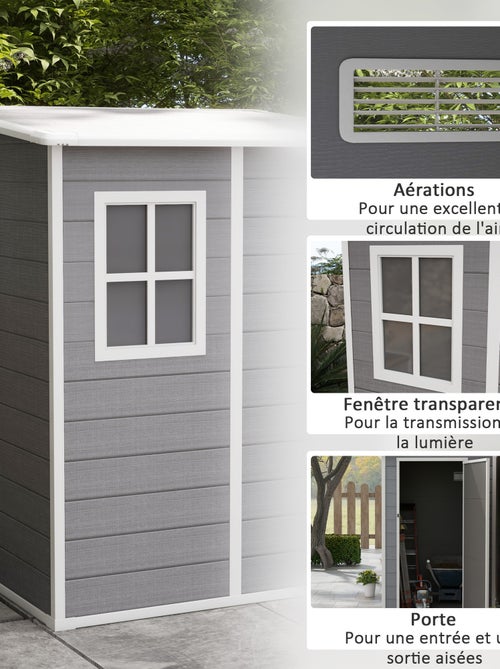 Abri de jardin cabanon 1,54 m² - porte verrouillable, fenêtre, aération - alu. PP gris - Kiabi