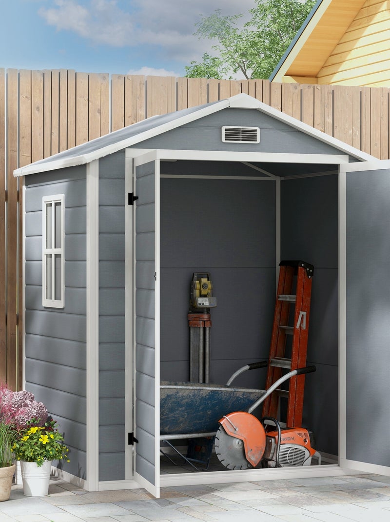 Abri de jardin cabanon 2,12 m² - 2 portes, fenêtre, aération, toit double pente - résine PP gris Gris - Kiabi