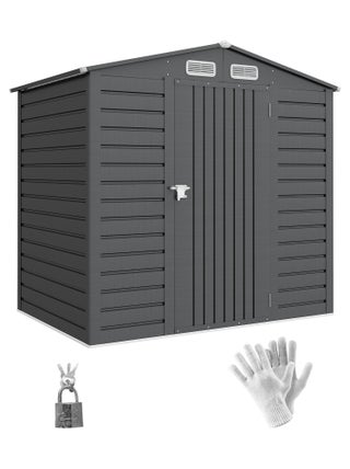 Abri de jardin dim. 190L x 131l x 188H cm porte verrouillable tôle acier ondulé gris
