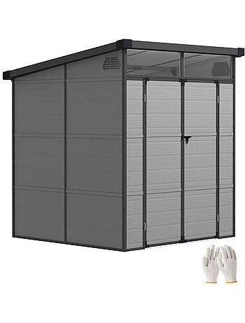 Abri de jardin en polypropylène 3,24 m² - 2 fenêtres, 2 portes - gris