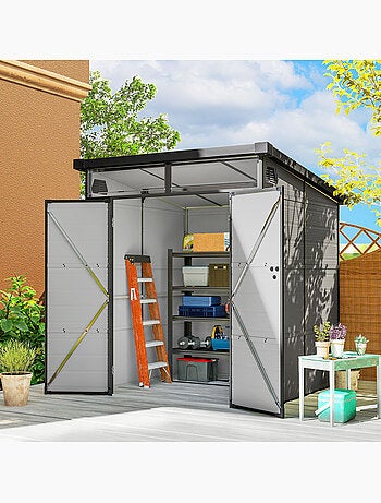 Abri de jardin en polypropylène 3,24 m² - 2 fenêtres, 2 portes - gris