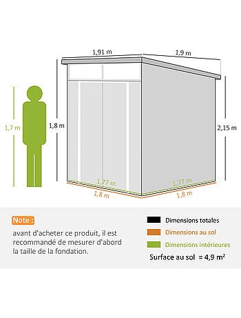 Abri de jardin en polypropylène 3,24 m² - 2 fenêtres, 2 portes - gris