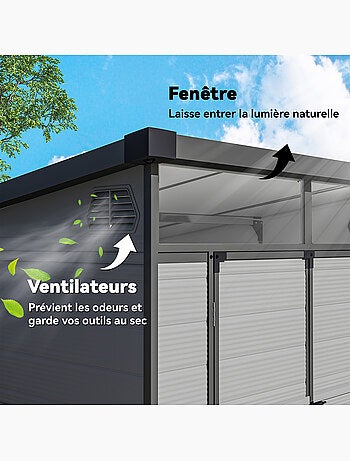 Abri de jardin en polypropylène 3,24 m² - 2 fenêtres, 2 portes - gris