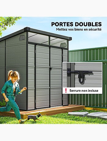 Abri de jardin en polypropylène 3,24 m² - 2 fenêtres, 2 portes - gris