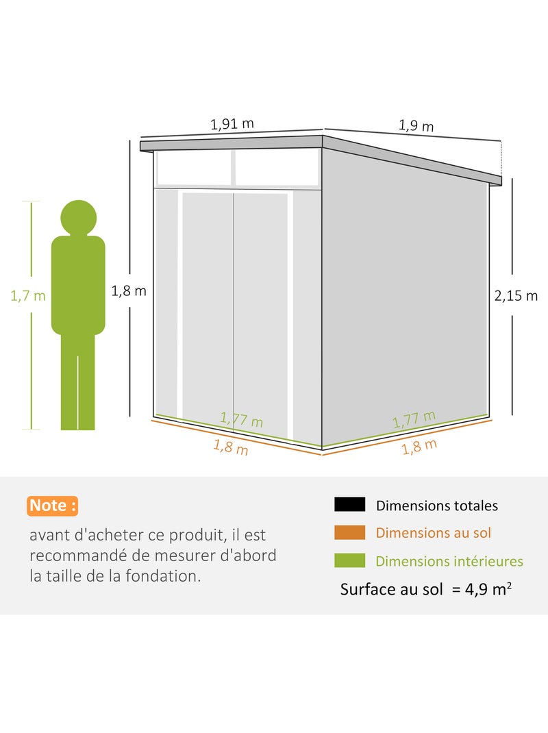 Abri de jardin en polypropylène 3,24 m² - 2 fenêtres, 2 portes - gris Gris - Kiabi