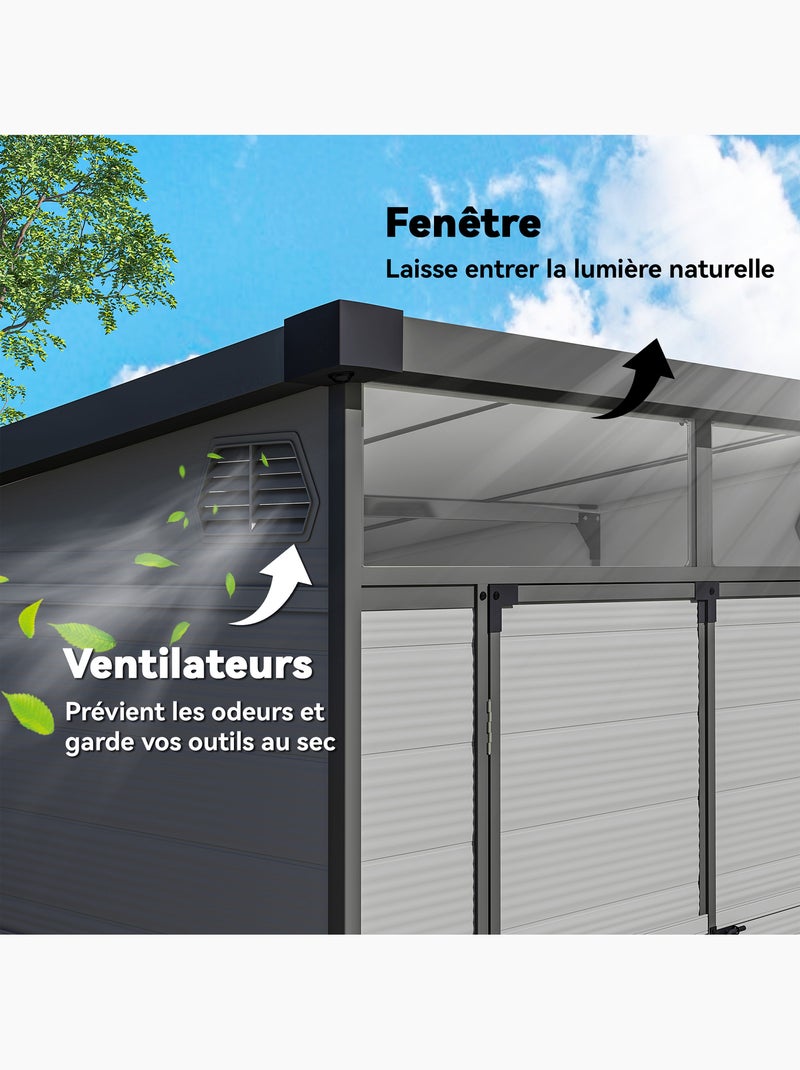 Abri de jardin en polypropylène 3,24 m² - 2 fenêtres, 2 portes - gris Gris - Kiabi