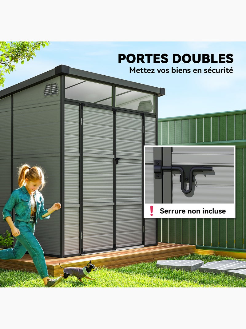 Abri de jardin en polypropylène 3,24 m² - 2 fenêtres, 2 portes - gris Gris - Kiabi