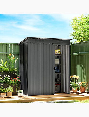 Abri de jardin métal 1,37 m² porte coulissante anthracite