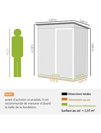 Abri de jardin métal 1,37 m² porte coulissante anthracite