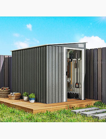 Abri de jardin métal 2,81 m² porte 2 étagères 2 crochets fondation incluse