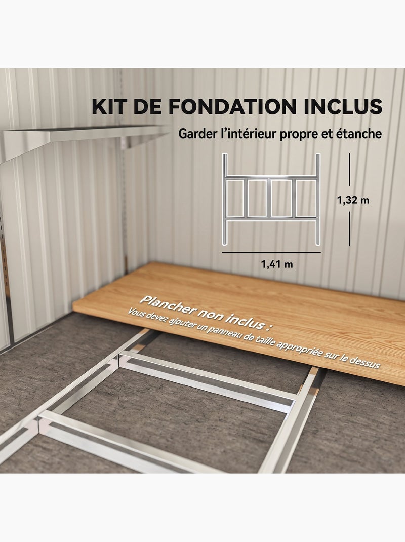 Abri de jardin métal 2,81 m² porte 2 étagères 2 crochets fondation incluse Blanc Blanc - Kiabi