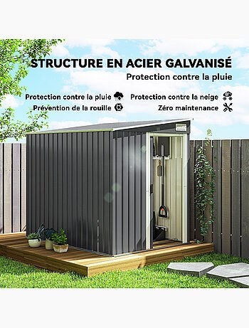 Abri de jardin métal 2,81 m² porte 2 étagères 2 crochets fondation incluse