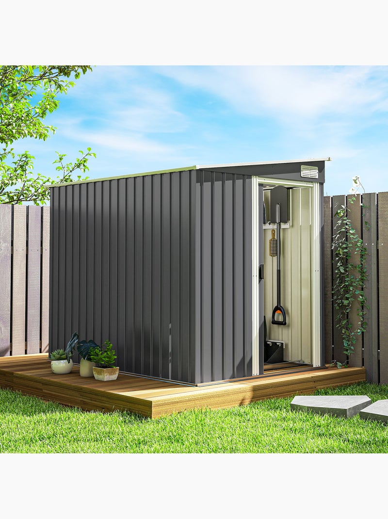 Abri de jardin métal 2,81 m² porte 2 étagères 2 crochets fondation incluse Gris - Kiabi