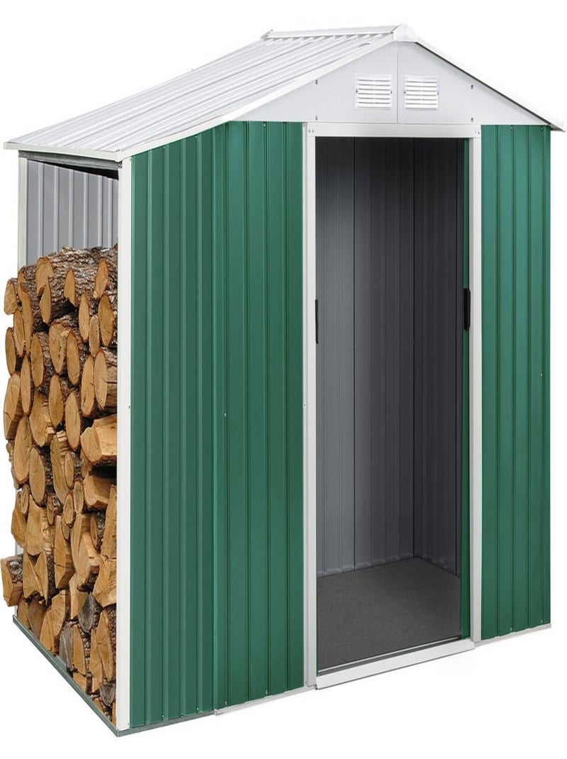 Abri de jardin métal "Rosas" 2,71 m² avec abri bûche - Vert Gris - Kiabi