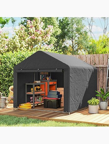 Abri de jardin porte enroulable fermeture éclair toile pe gris foncé
