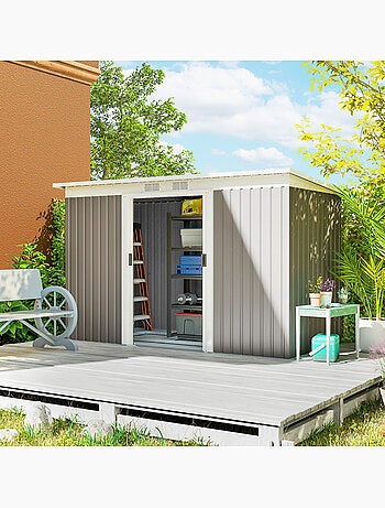 Abri de jardin portes verrouillables tôle d'acier bicolore gris