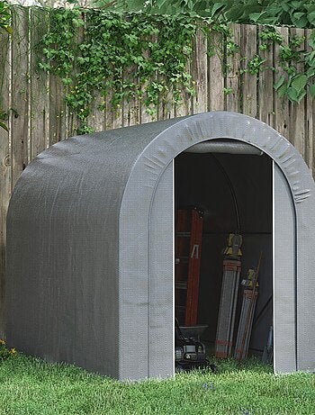 Abri de jardin rangement extérieur - porte zippée - acier galvanisé PE gris