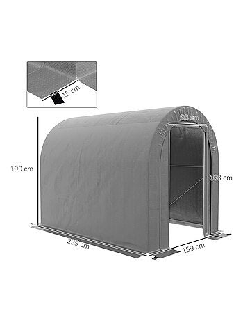 Abri de jardin rangement extérieur - porte zippée - acier galvanisé PE gris