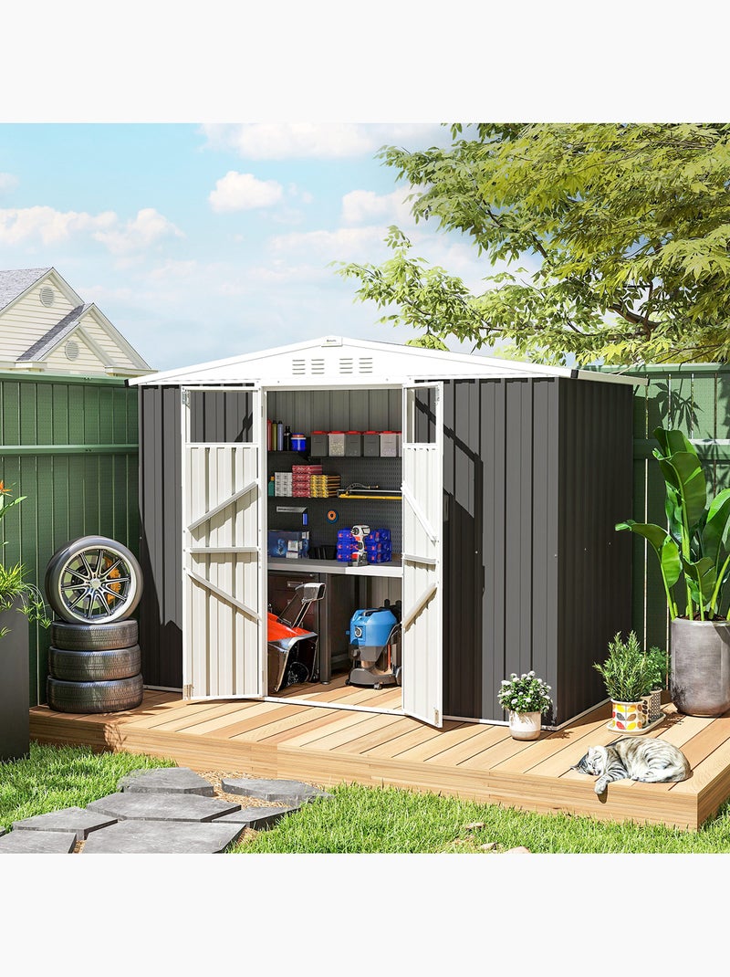 Abri de jardin surface 2,7 m² - 2 portes fenêtres évents - tôle d'acier Gris - Kiabi