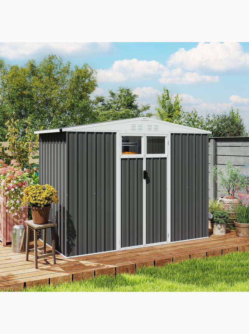 Abri de jardin surface 2,7 m² - 2 portes fenêtres évents - tôle d'acier Gris - Kiabi