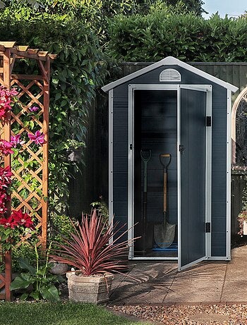 Abri de jardin verrouillable avec fenêtre résine PP ondulée anthracite