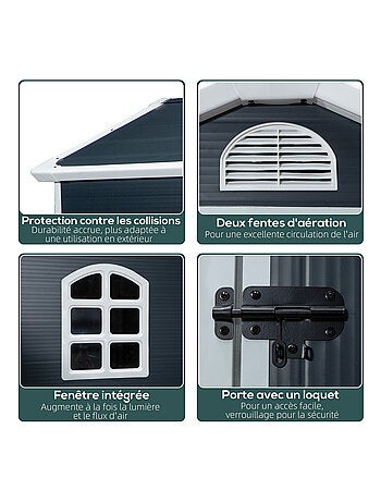 Abri de jardin verrouillable avec fenêtre résine PP ondulée anthracite