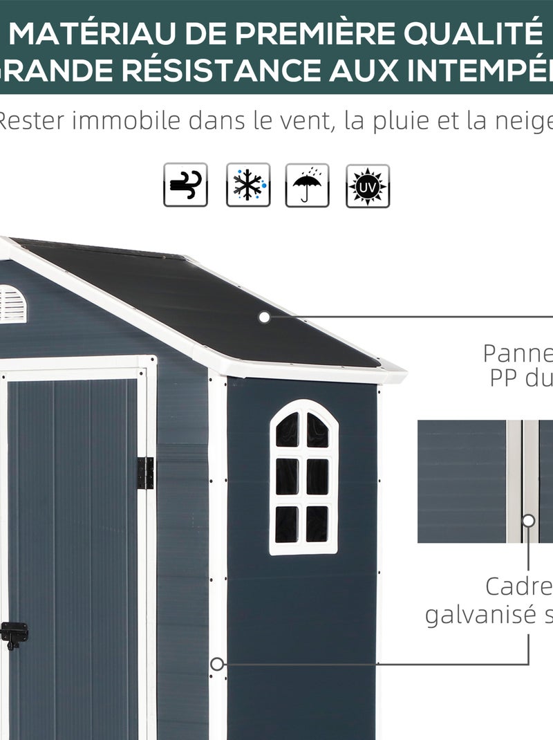 Abri de jardin verrouillable avec fenêtre résine PP ondulée anthracite Gris - Kiabi