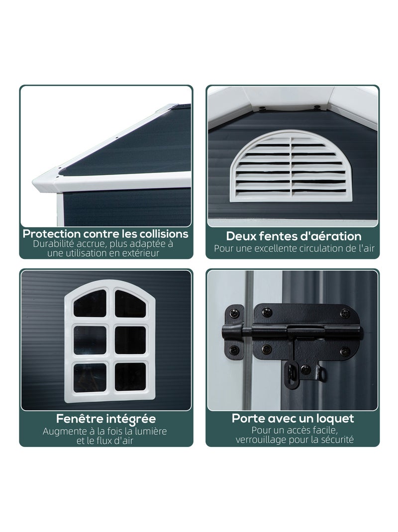 Abri de jardin verrouillable avec fenêtre résine PP ondulée anthracite Gris - Kiabi
