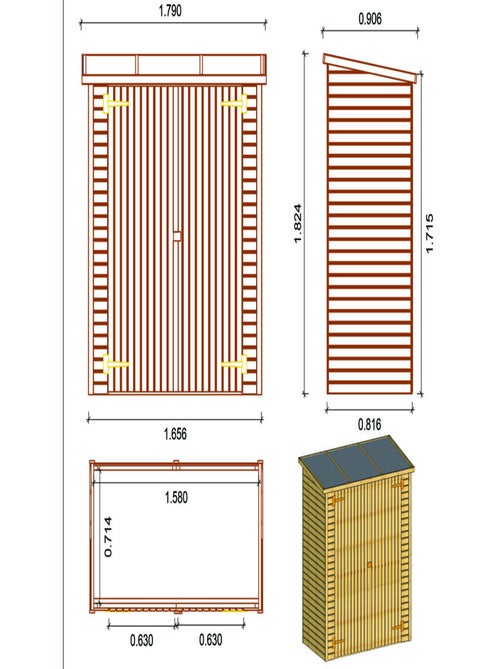 ABRI JARDIN BOIS ADOSSABLE LIPKI - 1.79 X 0.90 X 1.78/1.87 m - Kiabi