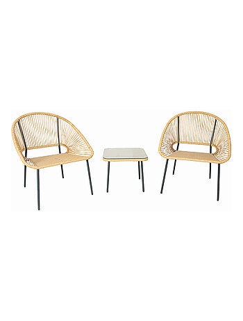 ACAPULCO - Salon de jardin 2 places avec table naturel