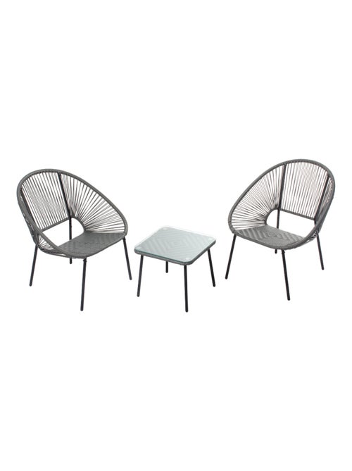 Acapulco - Set de 2 fauteuils + table basse gris foncé - Kiabi