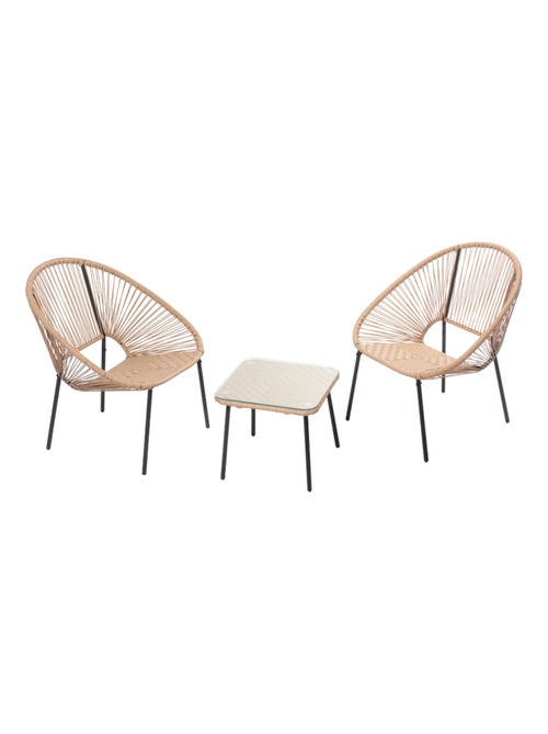 Acapulco - Set de 2 fauteuils + table basse naturel - Kiabi