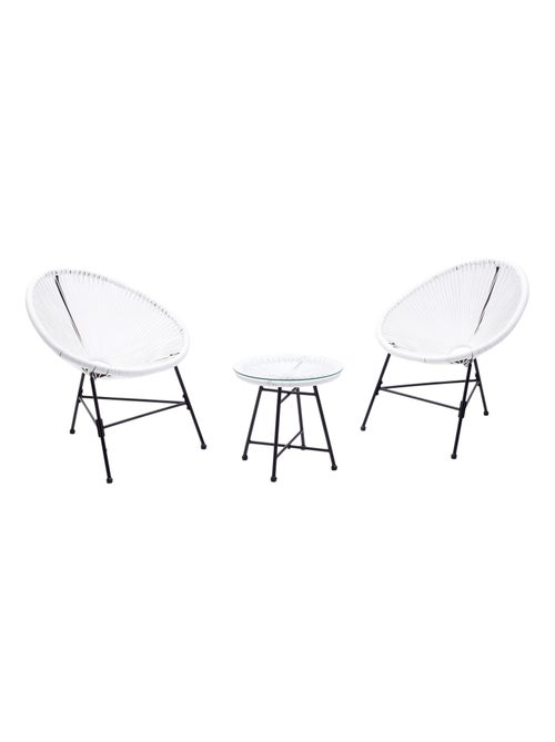 ACAPULCO Salon de jardin 2 fauteuils ronds et table basse blanc - Kiabi
