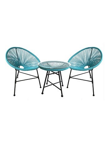 ACAPULCO Salon de jardin 2 fauteuils ronds et table basse vert