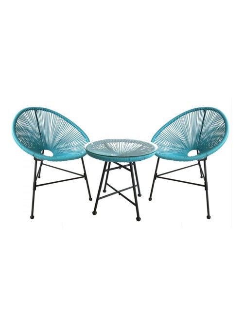 ACAPULCO Salon de jardin 2 fauteuils ronds et table basse bleu - Kiabi