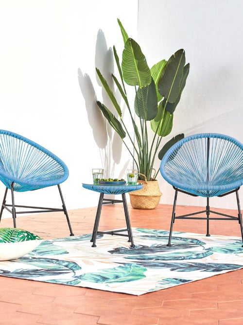 ACAPULCO Salon de jardin 2 fauteuils ronds et table basse bleu - Kiabi