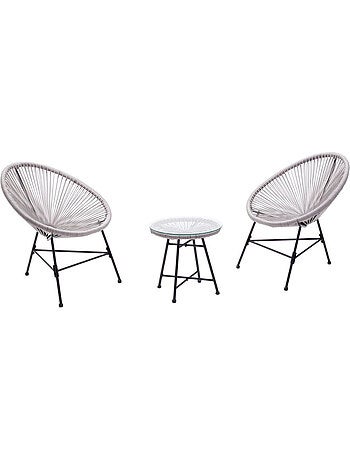 ACAPULCO Salon de jardin 2 fauteuils ronds et table basse vert