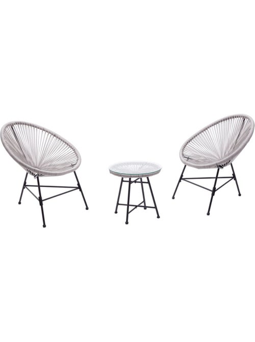 ACAPULCO Salon de jardin 2 fauteuils ronds et table basse gris clair - Kiabi