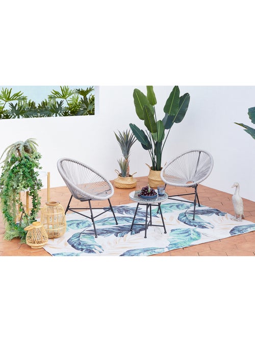 ACAPULCO Salon de jardin 2 fauteuils ronds et table basse gris clair - Kiabi