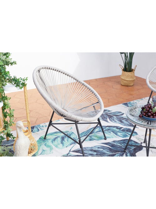 ACAPULCO Salon de jardin 2 fauteuils ronds et table basse gris clair - Kiabi