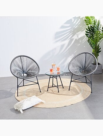 ACAPULCO Salon de jardin 2 fauteuils ronds et table basse vert